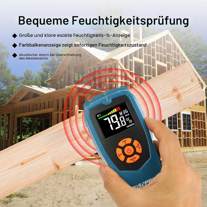 RISEPRO Holzfeuchtemessgerät Stiftloser zerstörungsfreier Holzfeuchtedetektor-Scanner für Brennholz,