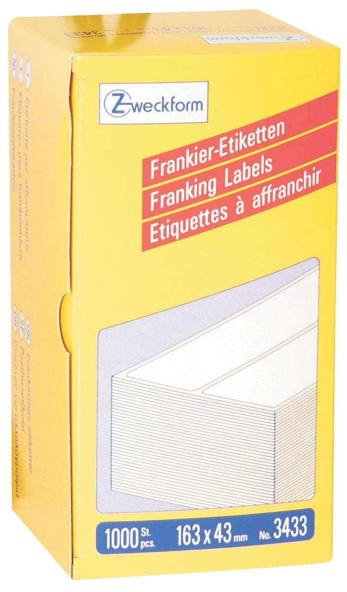 AVERY Zweckform 3433 Frankier-Etiketten (Papier matt, 1.000 Etiketten, 163 x 43 mm) 1 Pack weiss 1.0