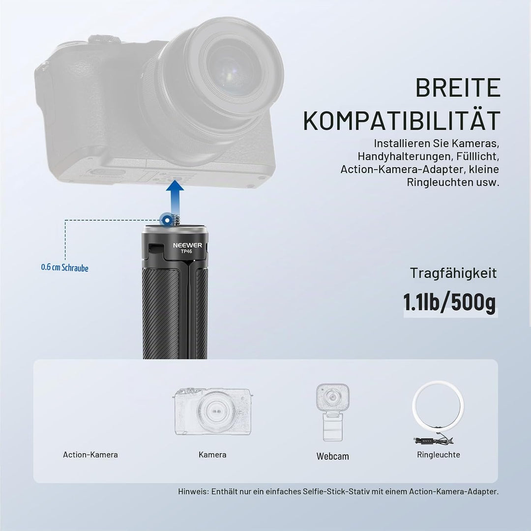 NEEWER Basic Selfie Stick Stativ für DSLR Actioncams &amp; Webcams Mini Vlogging Tischstativ kompatibel