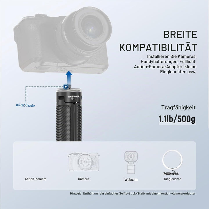 NEEWER Basic Selfie Stick Stativ für DSLR Actioncams &amp; Webcams Mini Vlogging Tischstativ kompatibel