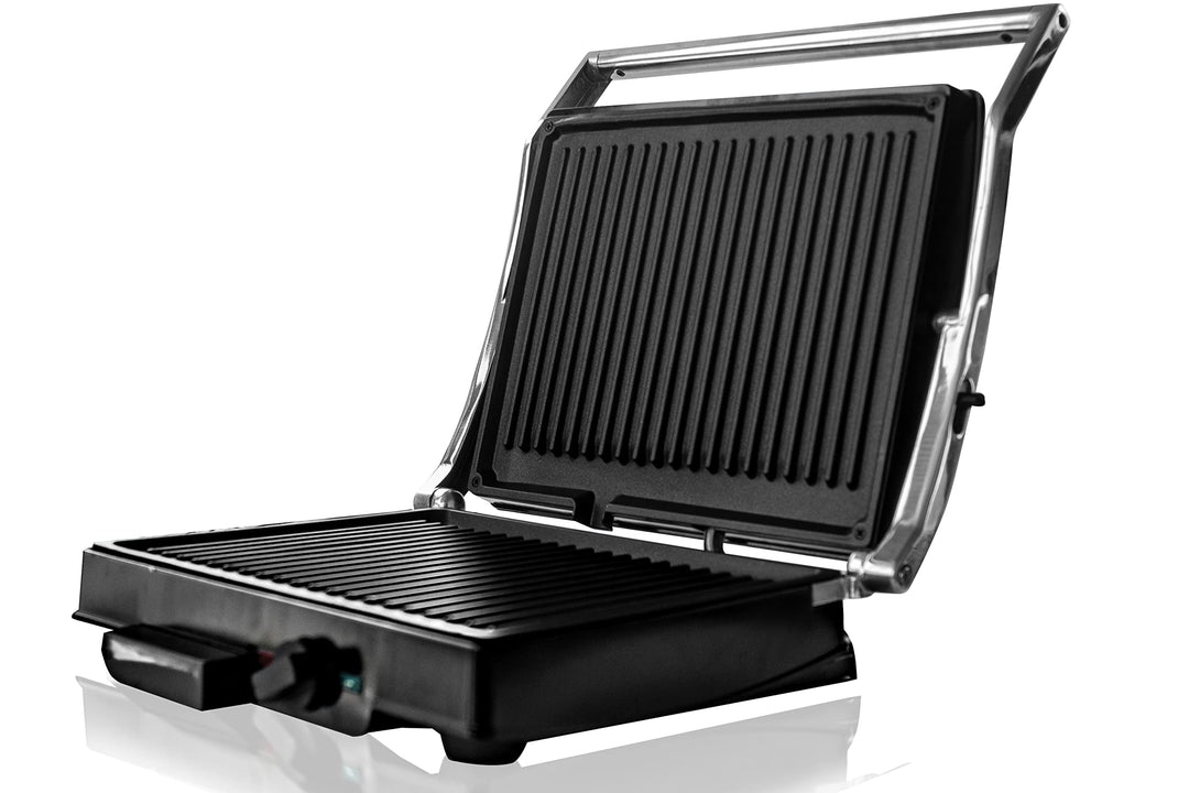 BEHOME Elektrische Grillpfanne mit doppelter Grillplatte aus Gusseisen, antihaftbeschichtet, 1800 Wa