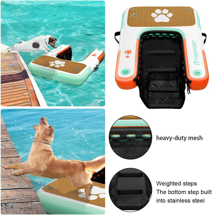 FBSPORT Hunderampe Aufblasbare Hunde Wasserrampe, Hundeboot Rampe Schwimmende Dock Leiter für Pool,