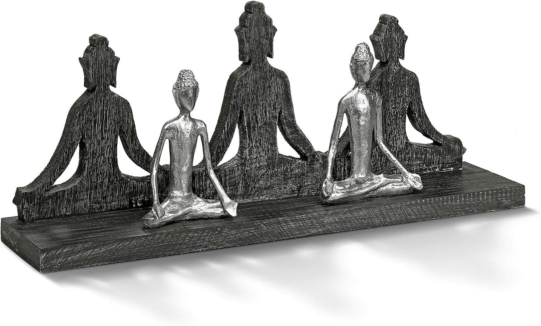 Moritz Skulptur Buddha Budda XXL sitzend massives Mangoholz mit Alu Handarbeit 62 x 13 x 26,5 cm