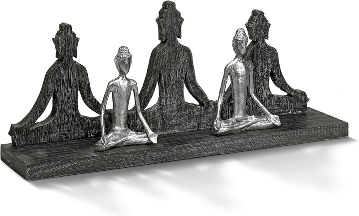 Moritz Skulptur Buddha Budda XXL sitzend massives Mangoholz mit Alu Handarbeit 62 x 13 x 26,5 cm