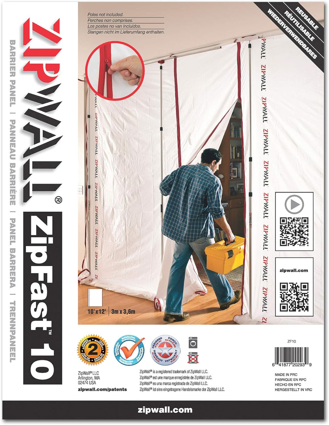 Zipwall ZF10 anti-Staub, wiederverwendbar, 310 x 360 cm Panneau standard, 3,0 m, Panneau standard, 3