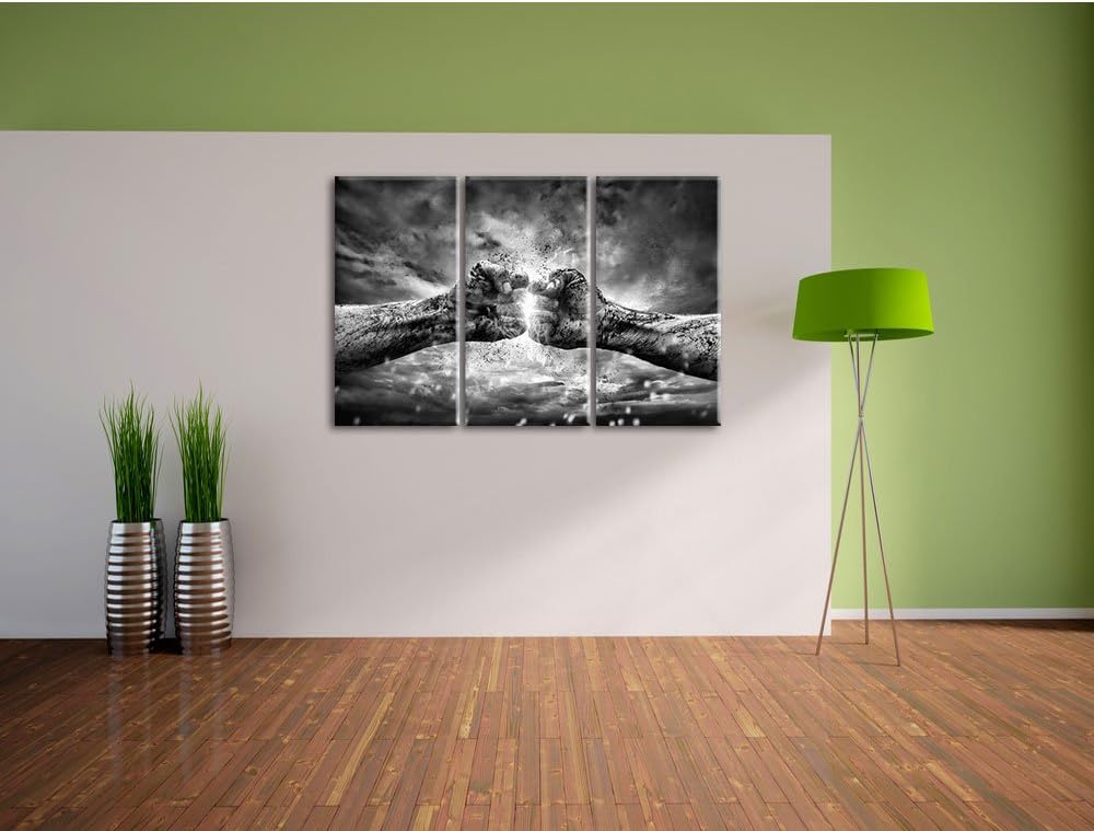 Pixxprint Fäuste treffen Sich mit Energie als Leinwandbild/Grösse: 3Teilig (120x80) / Wandbild/Kunst