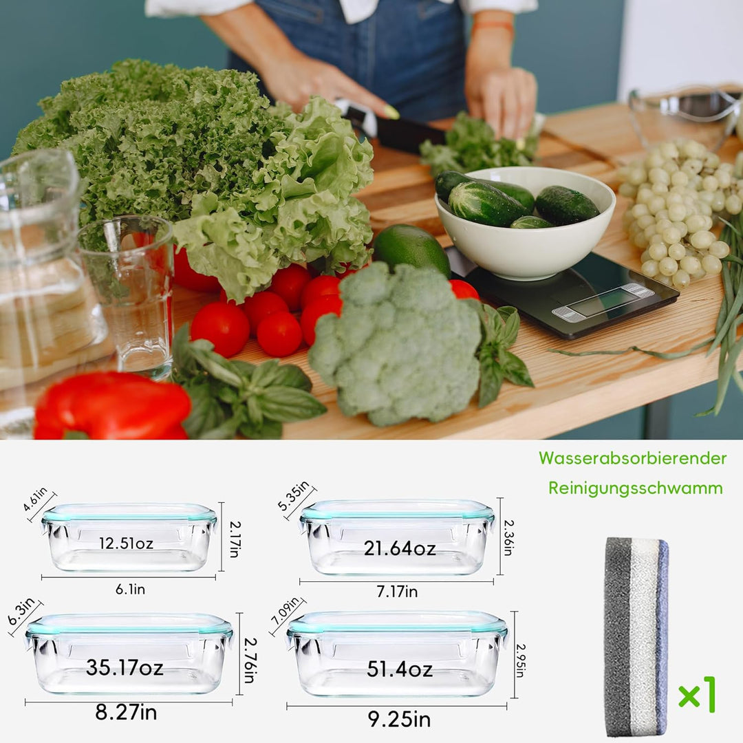 Familien-Set Meal Prep Boxen – 370-640-1040-1520ml Frischhaltedosen Glas Mit Deckel Blau | Mikrowell