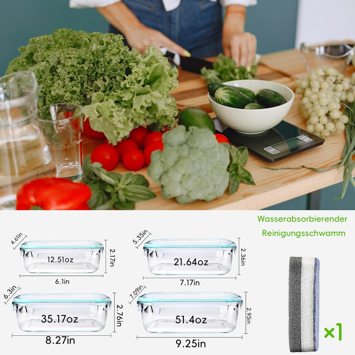Familien-Set Meal Prep Boxen – 370-640-1040-1520ml Frischhaltedosen Glas Mit Deckel Blau | Mikrowell