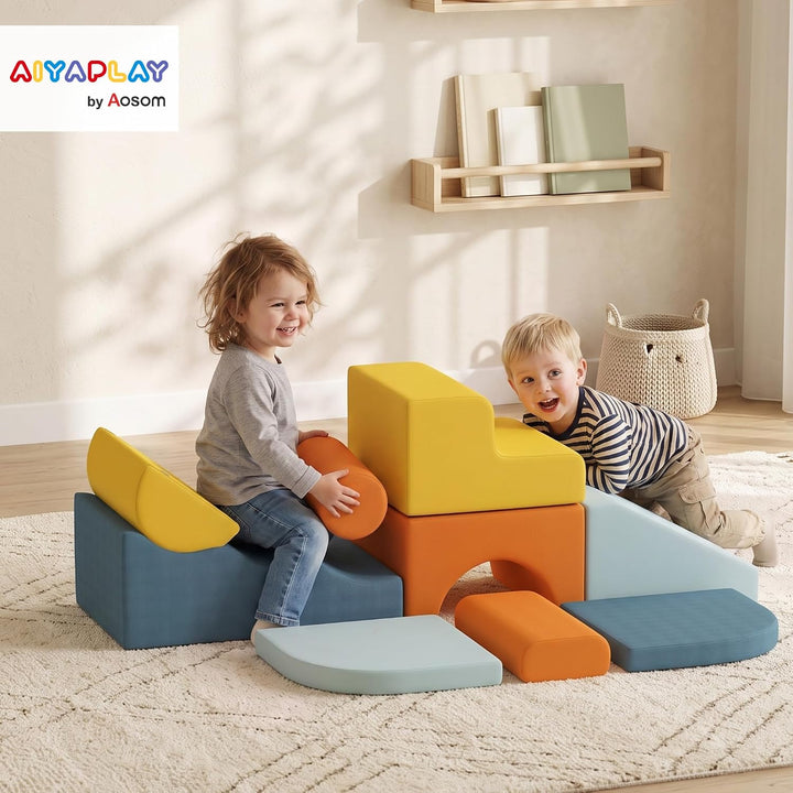 AIYAPLAY Schaumstoff Bausteine 9-TLG. Kinder Softbausteine Bausteinset mit abnehmbarem Bezug Kletter
