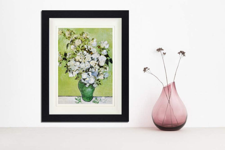 1art1 Vincent Van Gogh Poster Vase Mit Weissen Rosen, 1890 Gerahmtes Bild Mit Edlem Passepartout | W