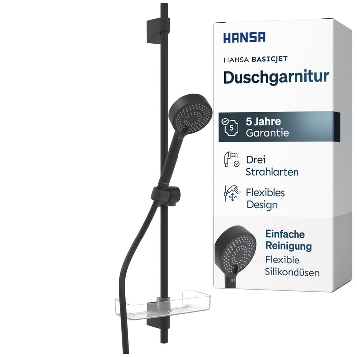 HANSA BASICJET Duschgarnitur | Duschkopf mit Schlauch und Duschstange I Duschbrause 3-strahlig | Dus