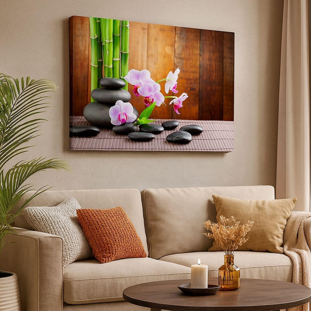 Bilder auf Leinwand 100x70cm Leinwandbild Bambus Dekoration Blume Orchidee Gross Wanddeko Bild Schla