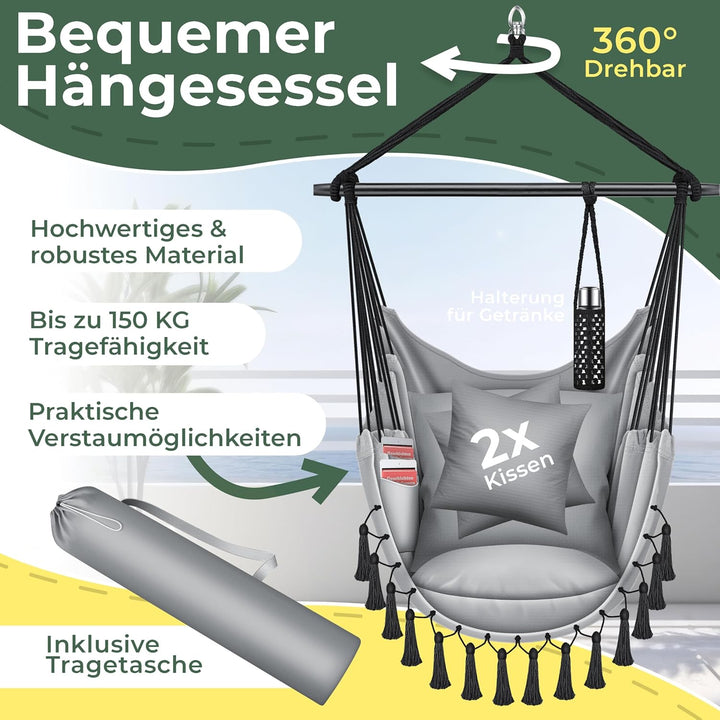 KESSER® Hängesessel Safari XXL Hängestuhl für Erwachsene & Kinder Hängematte bis 150 kg Hängesitz Au