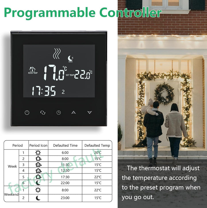 Wengart Home Thermostat WG03-4, AC230V Max16A Programmierbares Touchscreen LCD-Display Arbeit für el
