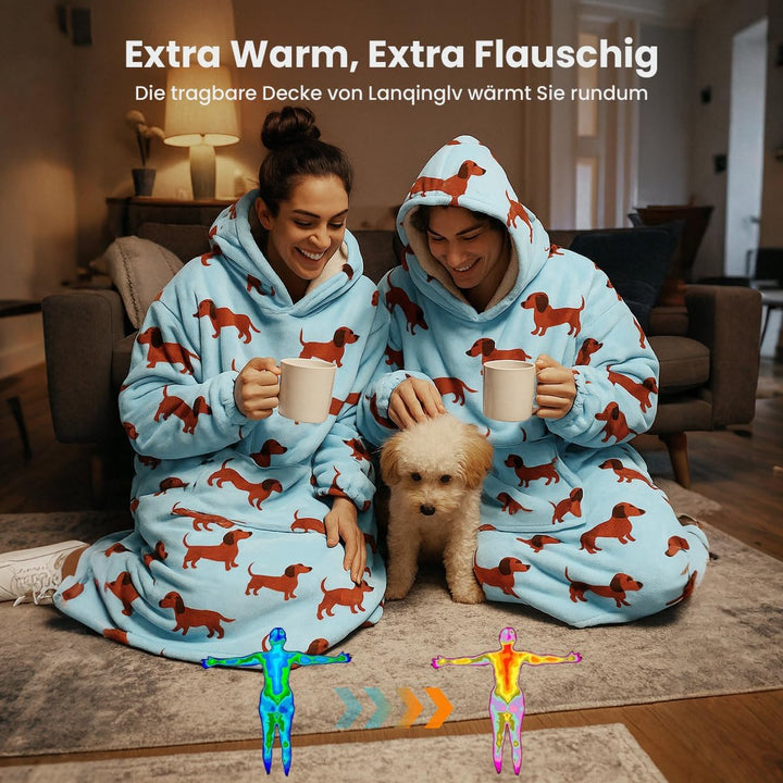 Lanqinglv Kuscheldecke mit Ärmeln,Sherpa Decke Hoodie Sweatshirt Oversized,Einheitsgrösse Kapuzenpul