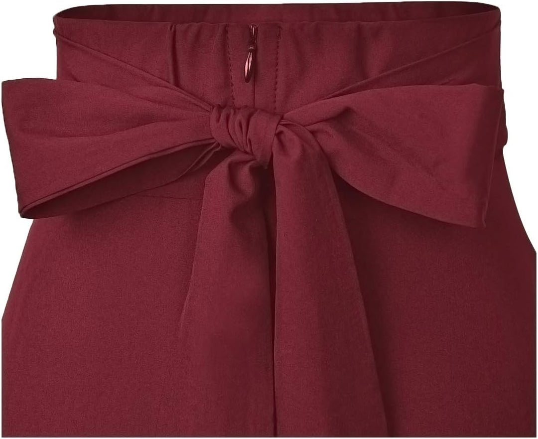 Damen High Waist Maxirock Taschen mit Seitenschlitz Langer A-Linie Rock S 0 Burgundisch, S 0 Burgund