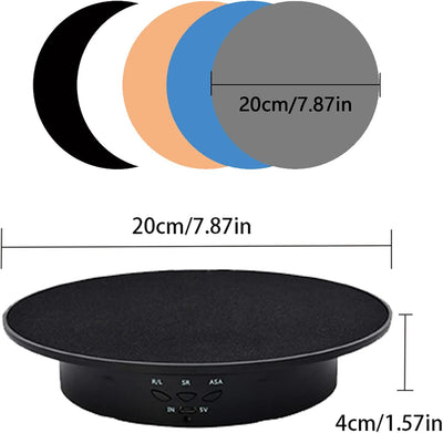 YWNYT Drehteller Elektrisch für Fotografie, 20cm Durchmesser, Lager 8kg, 90–180–360 Grad Drehbarer D