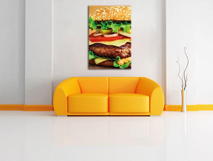 Pixxprint Hamburger Cheesburger als Leinwandbild/Grösse: 100x70 / Wandbild/Kunstdruck/fertig bespann