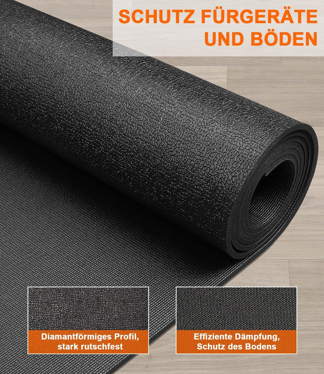 Bodenschutzmatte Fitness 244 x 91cm x 6 mm Dicke, Laufband Rutschfest Schalldämmend Sportmatte boden
