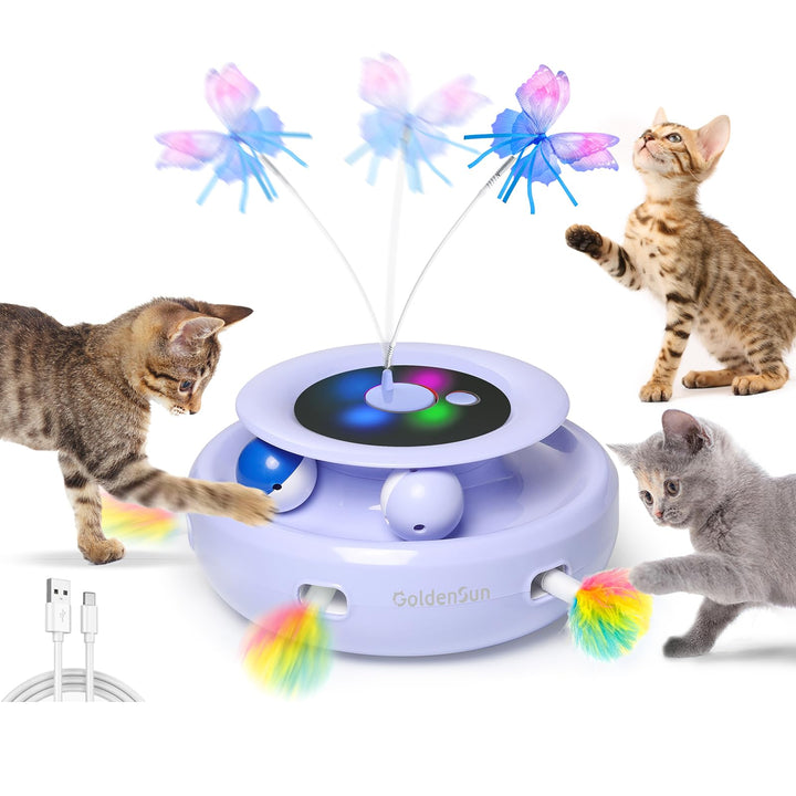 GoldenSun 3 in 1 Interaktives Katzenspielzeug, Elektrisch Automatischer Spielzeug für Katzen, Whack-
