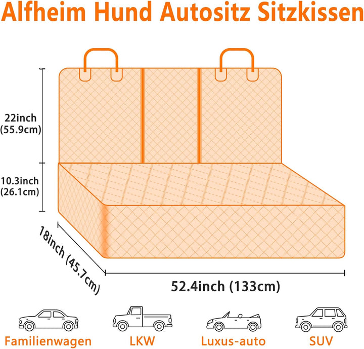 Alfheim Hundedecke Auto Rückbank für Hunde, Wasserdichter Rutschfester Autositzbezüge Autodecke Hund