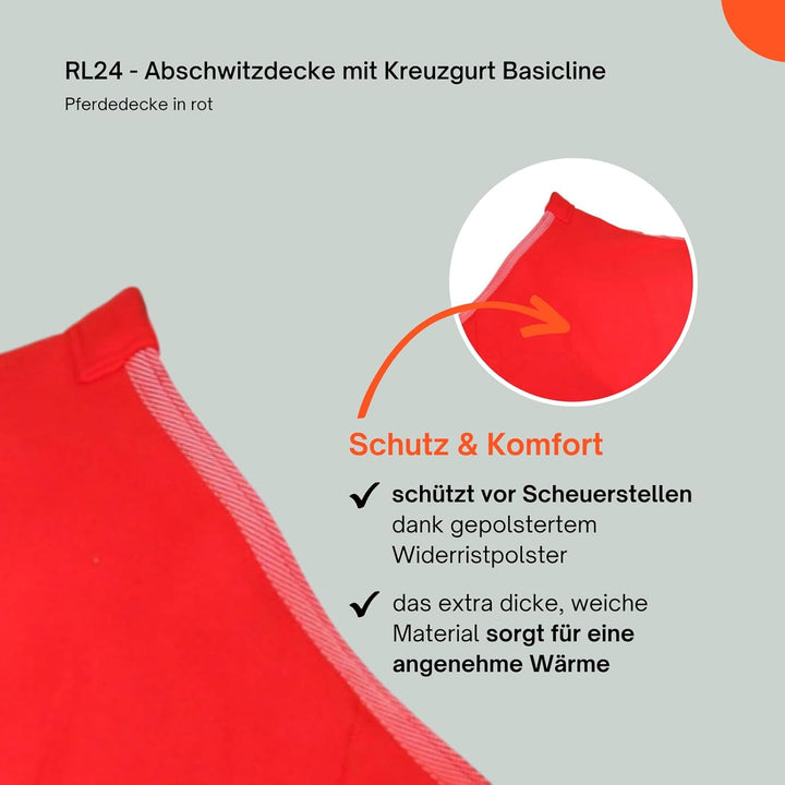 RL24 - Abschwitzdecke BASICLINE mit Kreuzgurt fürs Pferd ist atmungsaktiv Fleecedecke Transportdecke