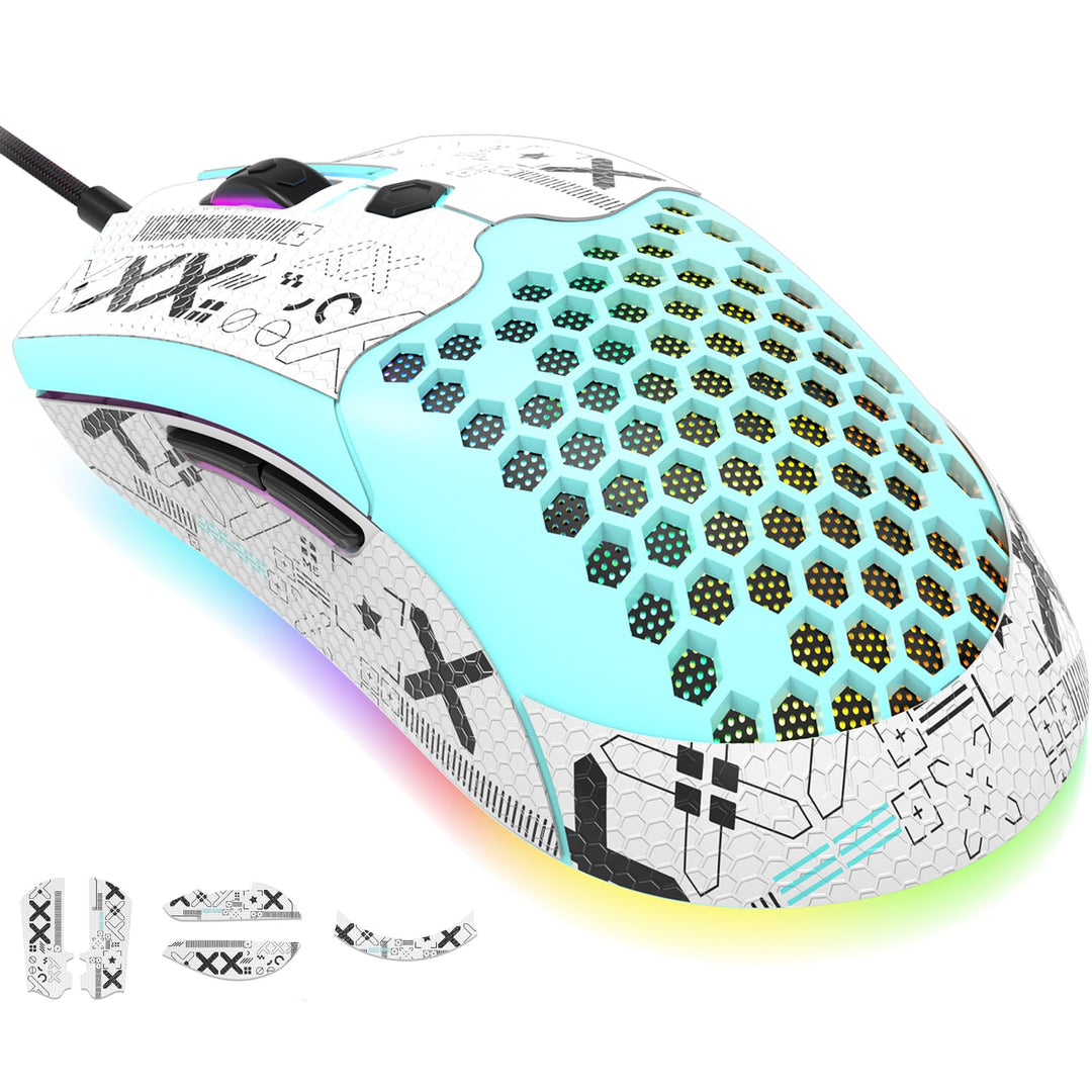 383 PRO M5 Ultraleichte kabelgebundene Gaming-Maus, leichte Wabenschale, Pixart PAW3325, 6 einstellb