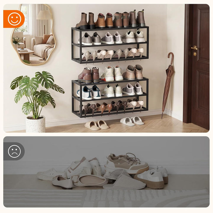 HOOBRO Schuhregal Wandmontage, 2er-Set, Schuhregal Wand, Hängende Schuhablage, Schuhorganizer aus Me