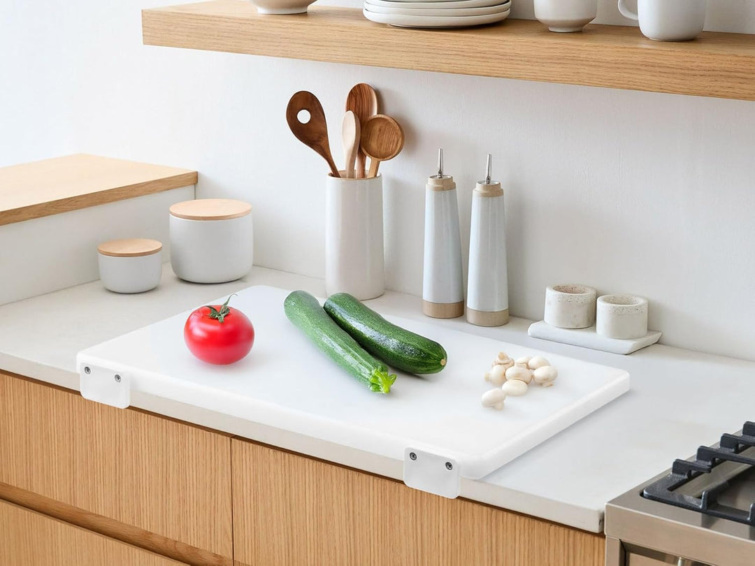 AUSONIA - 66406 FLEISCHER-SCHNEIDEBRETT AUS POLYETHYLEN 50 X 30 X 2, WEISS, KANN AN WAND/MÖBEL BEFES