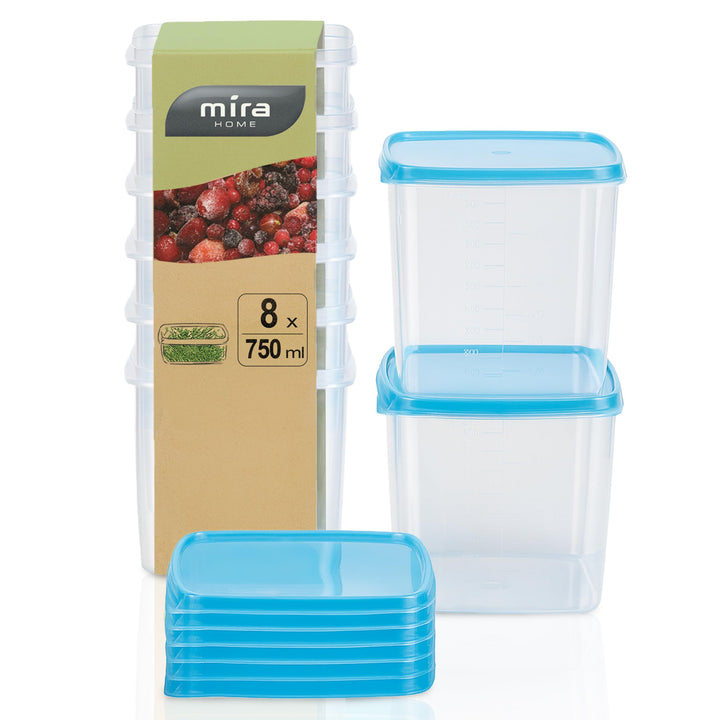MiraHome Gefrierdosen Set 8x0,75L Durchsichtig Blau – Perfekt in der Küche zur Aufbewahrung & Organi