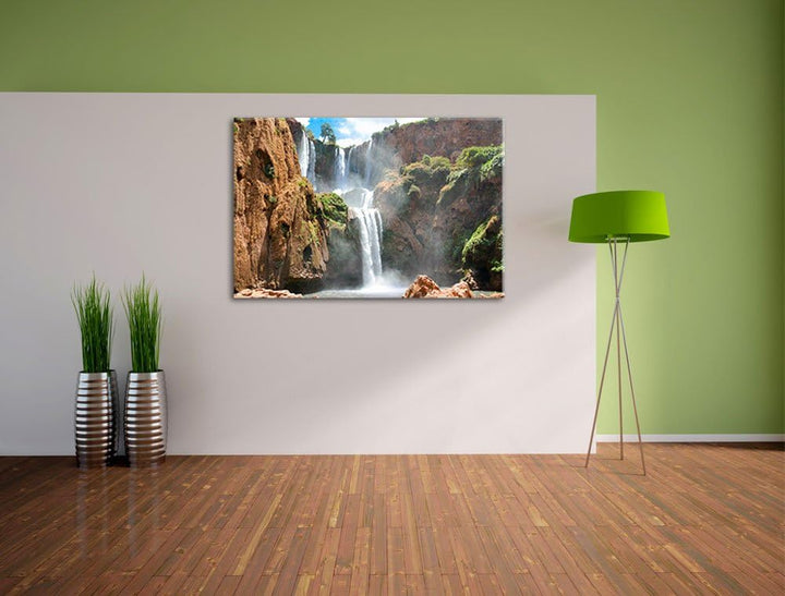 Spektakulärer Wasserfall Format: 100x70 auf Leinwand, XXL riesige Bilder fertig gerahmt mit Keilrahm
