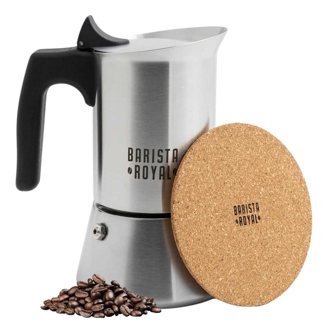 Barista Royal Espressokocher für 4 Tassen [200 ml] aus rostfreiem Edelstahl - Mokkakanne, Espressoka