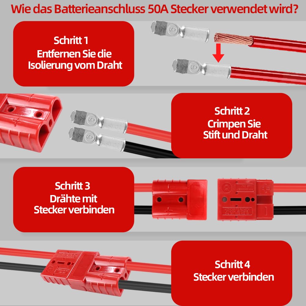 12 Stück Anderson Stecker 50A 600V, Batterie Schnelltrennstecker, Hochstromstecker 50A für Auto, Woh