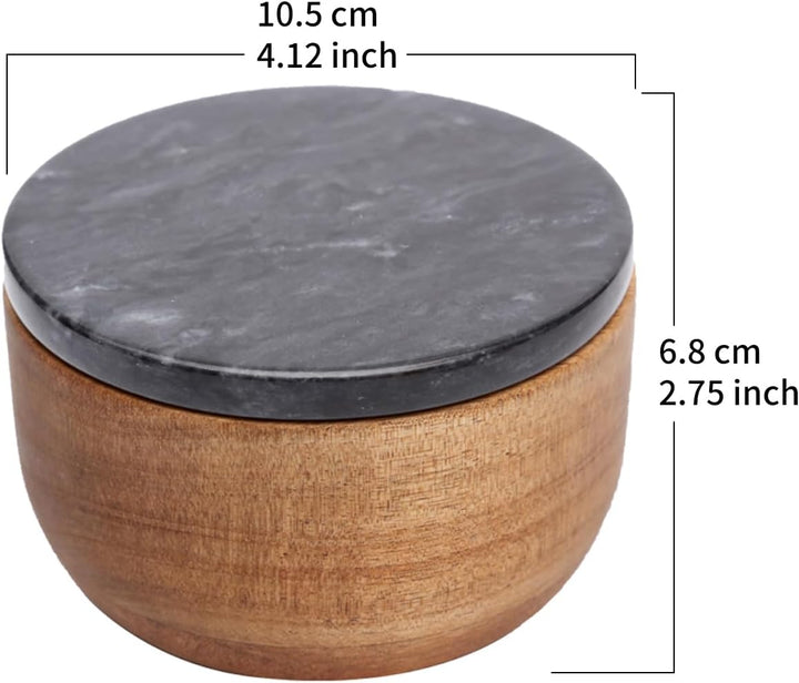 Holz Salz Box Gewürzdose Gewürzbehälter Massiv Natur Akazie Boden Marmor Deckel Elegant Design Deko