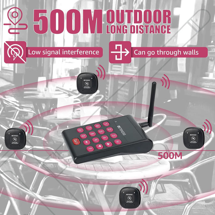 Retekess TD161 Pager Rufsystem mit Halterung, 500M Pager System mit Gebührenfreiem Tastatursender, E