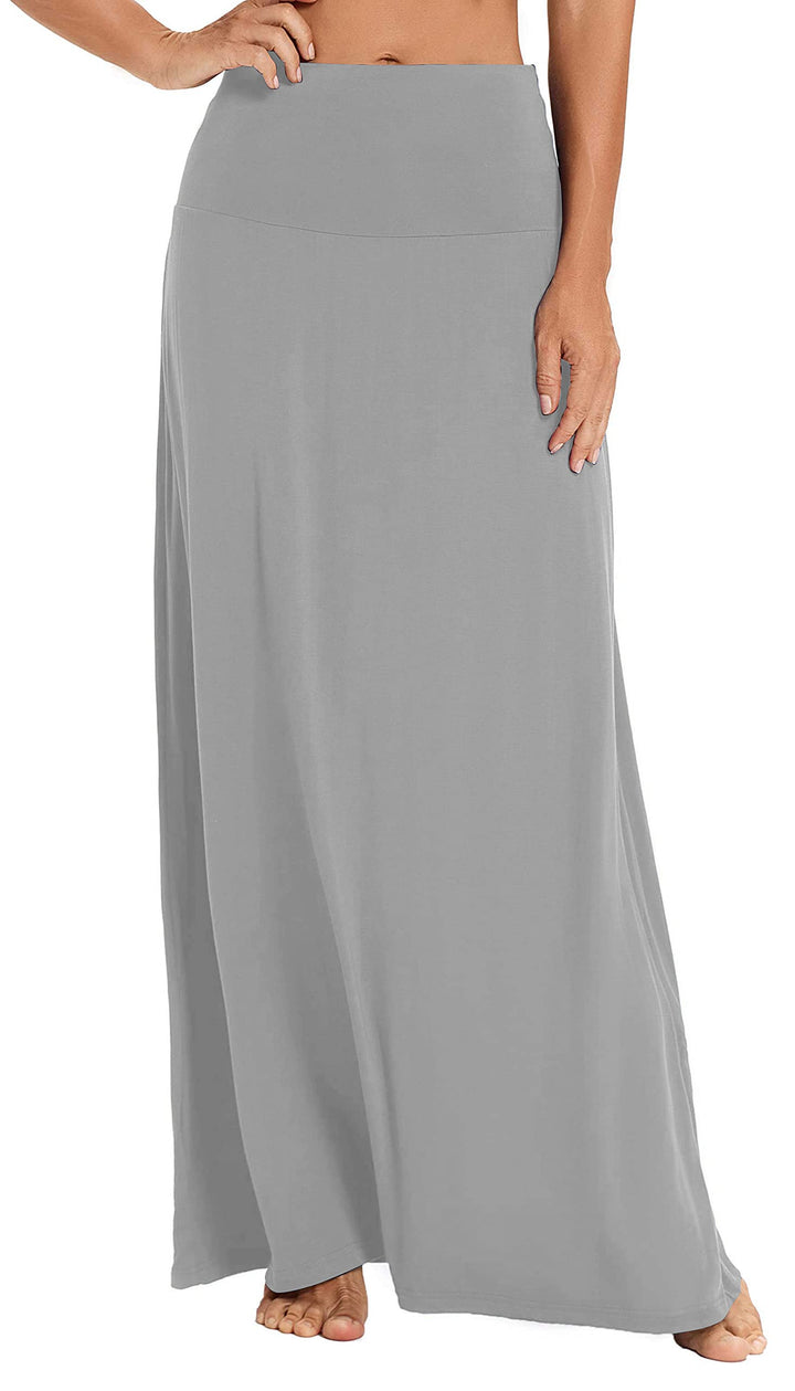 Damen Sommer Hohe Taille Boho Yoga Maxi Rock Elastisch Pull On Lang Röcke M Hellgrau, M Hellgrau