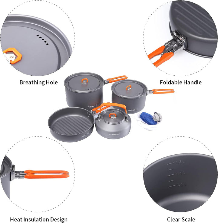 Fire-Maple Feast 4 Camping-Kochgeschirr-Set Outdoor-Kochset mit Topf, Wasserkocher, Pfanne, Schalen