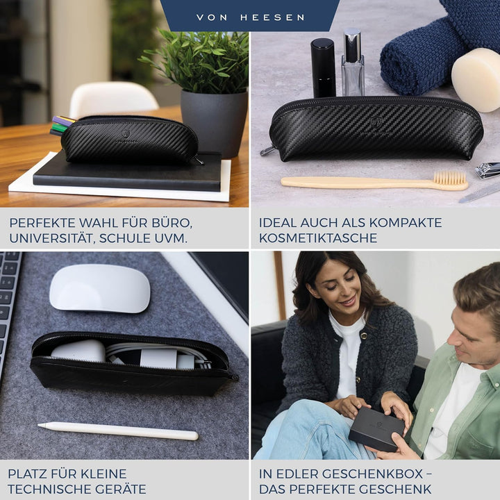 VON HEESEN® Echtleder Federmäppchen Leder Federmappe Etui für Stifte Mäppchen Schule Federtasche Uni