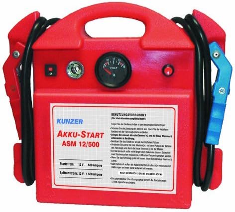 KUNZER ASM 12/500 Akku-Start tragbar 12V 1500/500 A – Startgerät mit austauschbarer AGM Batterie auf