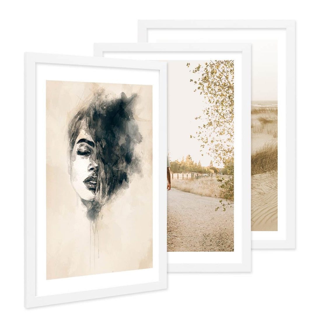 PHOTOLINI Bilderrahmen 40x60 Weiss Holz MDF, 3er Set breite 40x60 cm Bilderrahmen mit bruchsicheres