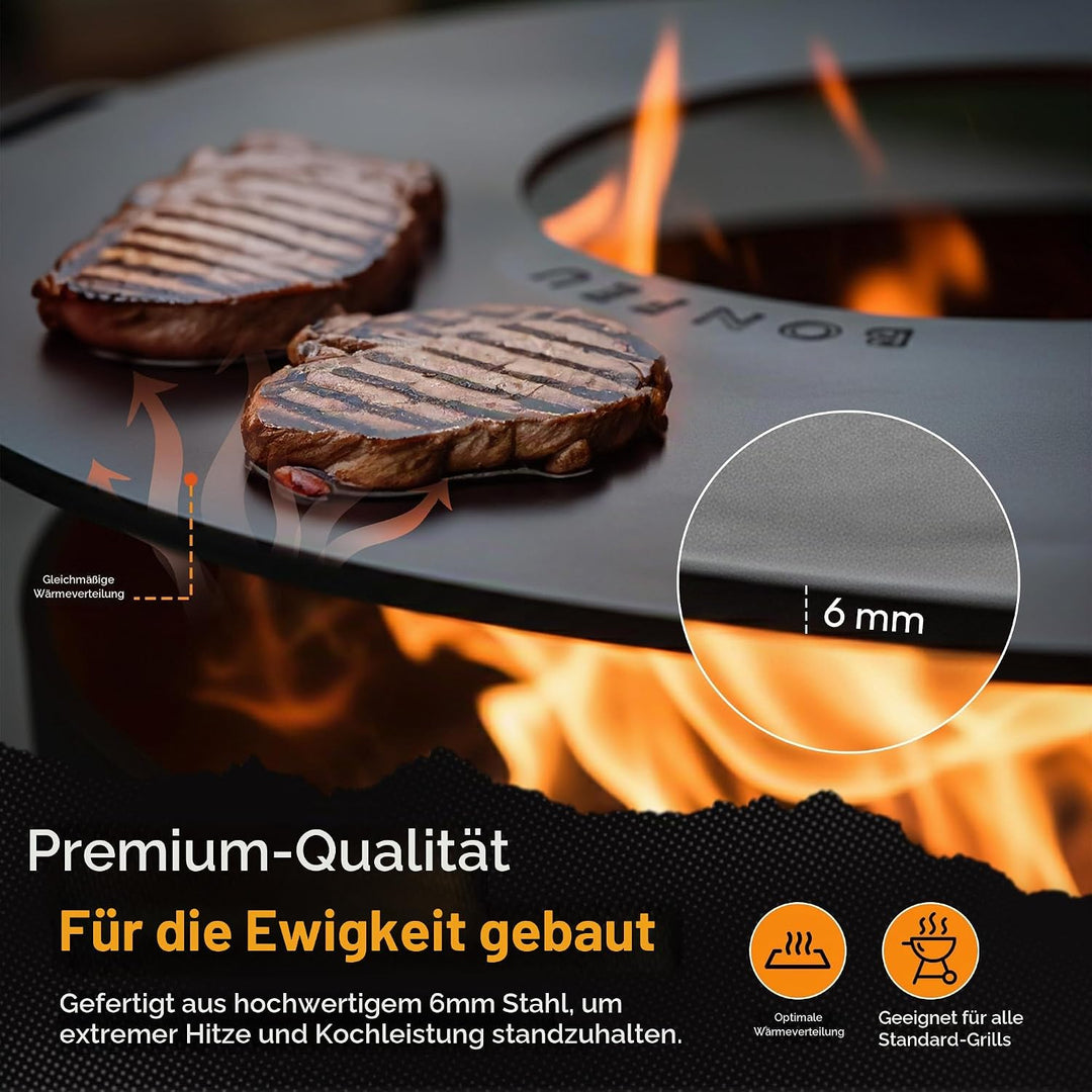 BonFeu Plancha Feuerplatte Ø80cm - 6mm Dick - Grillplatte Rund - Grillplatte für Feuertonne - Feuerp