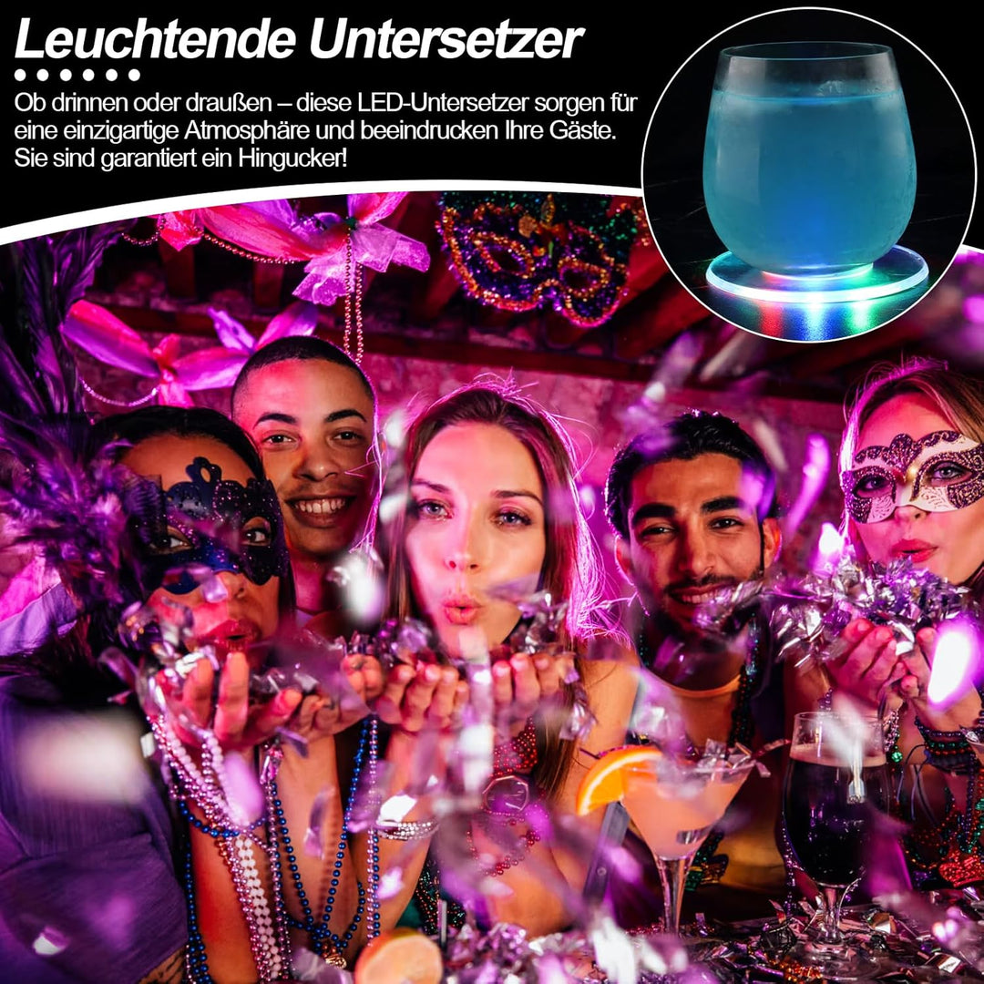 QESSUVNC 10 Stück LED Untersetzer,Bunt LED Untersetzer mit 7 Lichtmodi, 10CM Acryl Rund Wasserdichte
