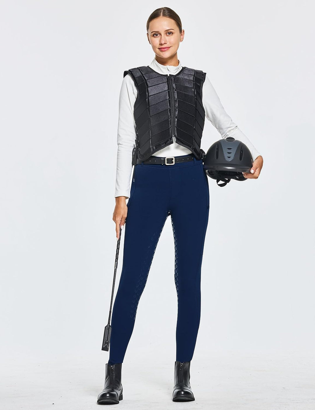 FitsT4 Sports Damen Winterreitleggings Fleece-Reithose Silikon Vollbesatz Reithose mit Reissverschlu