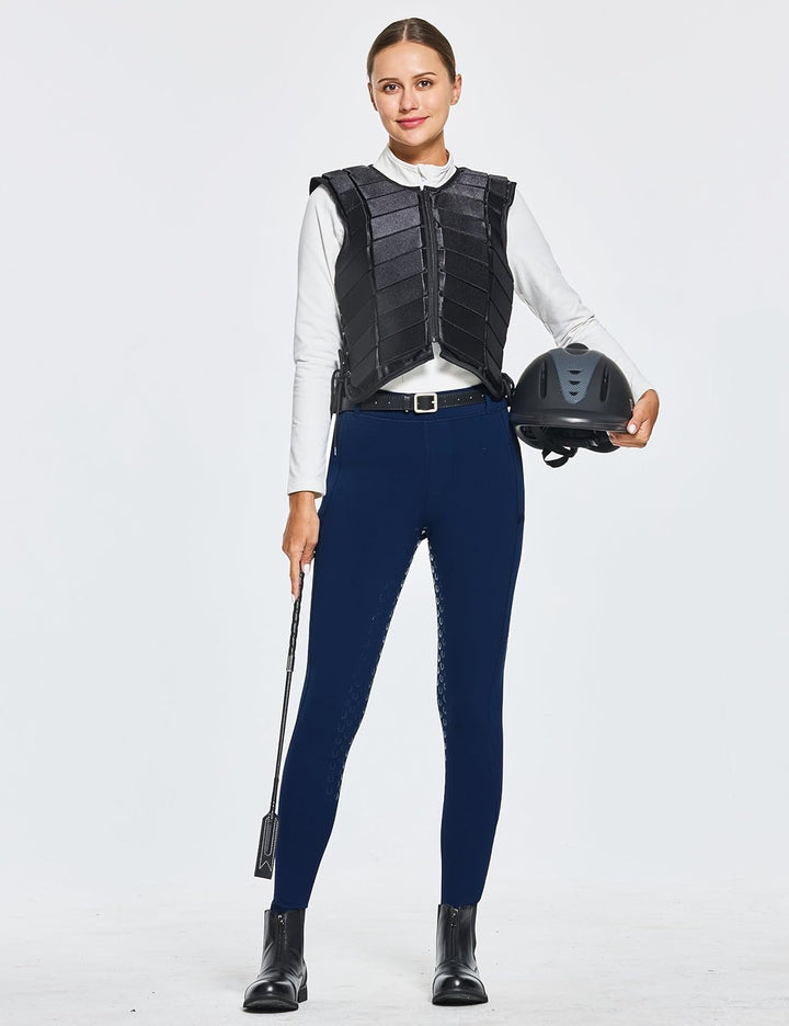FitsT4 Sports Damen Winterreitleggings Fleece-Reithose Silikon Vollbesatz Reithose mit Reissverschlu
