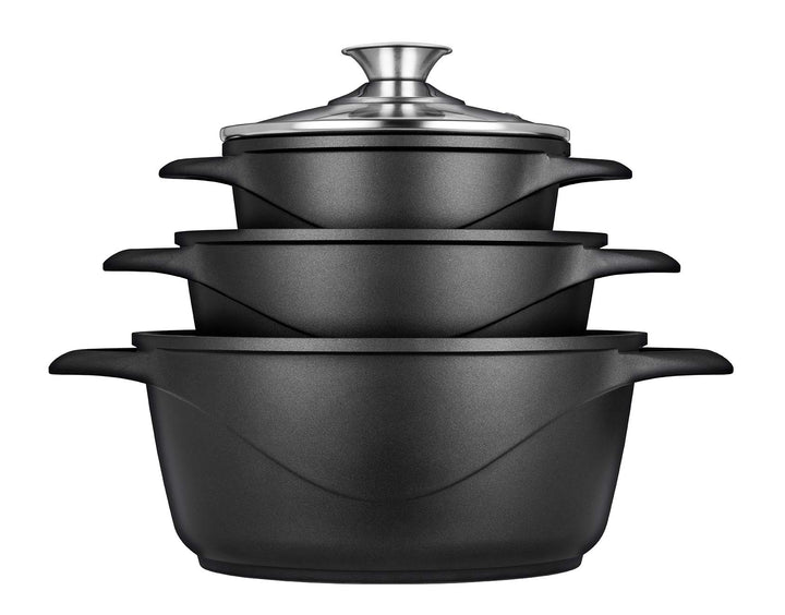 Smile MGK-18 6 Piece Cast Aluminium Induction Cookware Set with 3 Saucepans, Tempered Glass Lid, Non