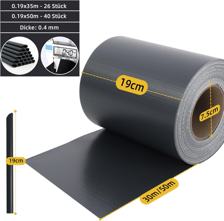 Sekey PVC Sichtschutzstreifen für Doppelstabmatten 35m x 19cm - 26 Befestigungsclips, Doppelstabmatt