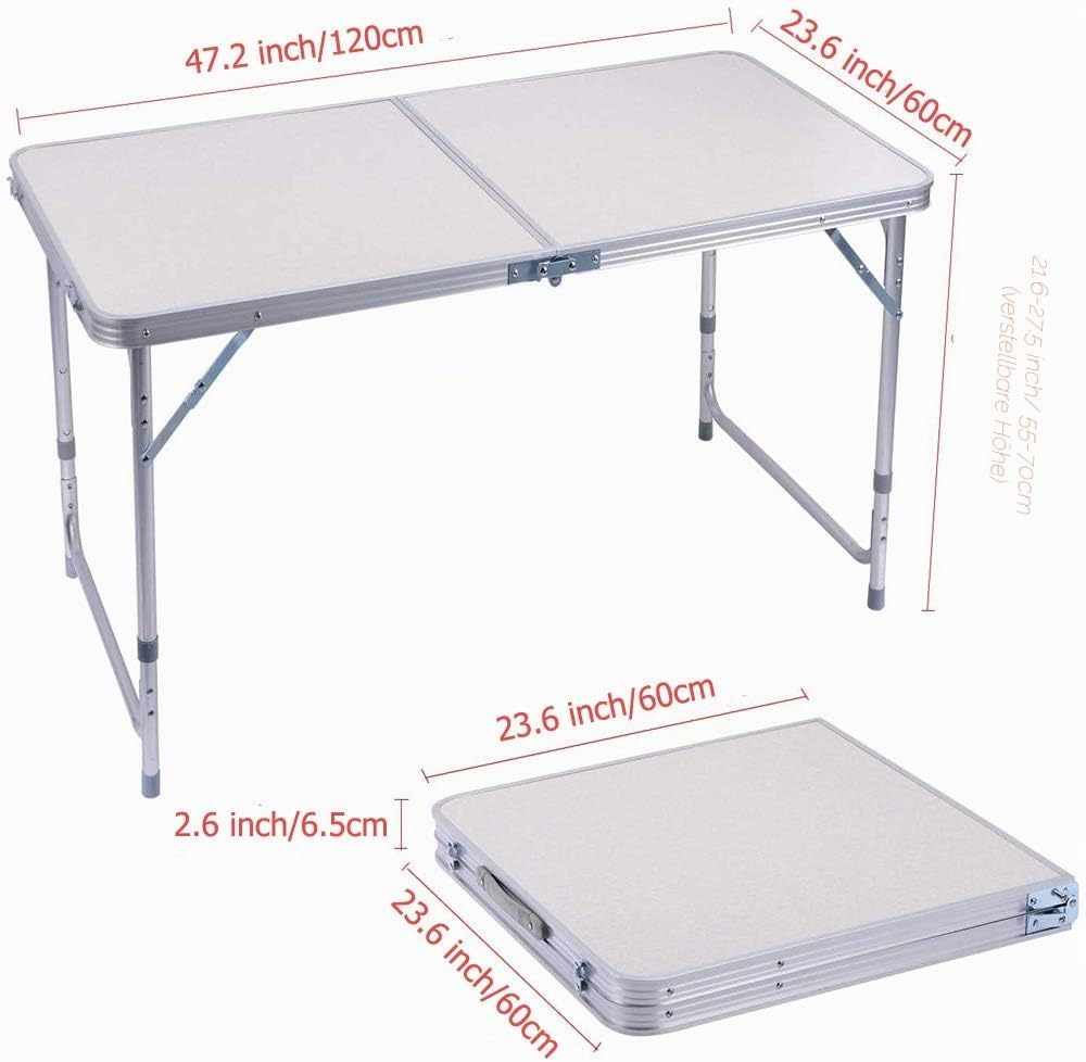 EFAN Klapptisch, 4 m, Campingtisch, robust, tragbar, höhenverstellbar, mit Tragegriff, Kaffeetisch,