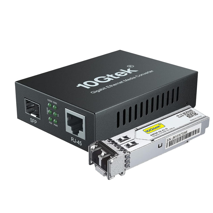 10Gtek® Gigabit Ethernet Medienkonverter, SFP Slot mit SFP SX Modul, Multi-Mode Dual LC Faser, 850nm