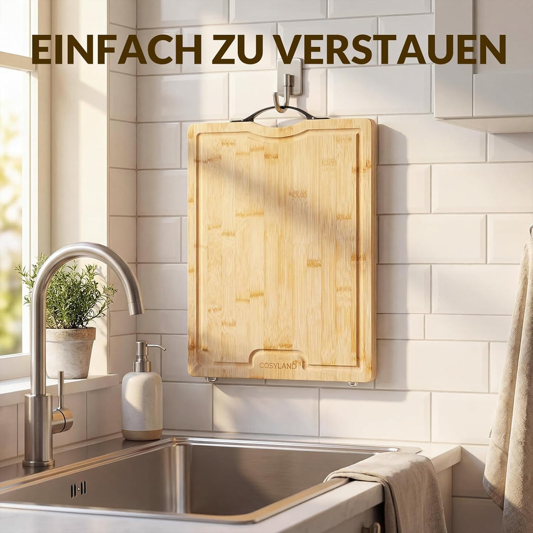 COSYLAND Schneidebrett Holz – Bambus Schneidebrett 42x30x1.6cm, Vorgeölt & Wasserabweisend, Messerfr