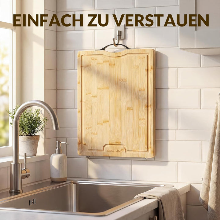 COSYLAND Schneidebrett Holz – Bambus Schneidebrett 42x30x1.6cm, Vorgeölt & Wasserabweisend, Messerfr